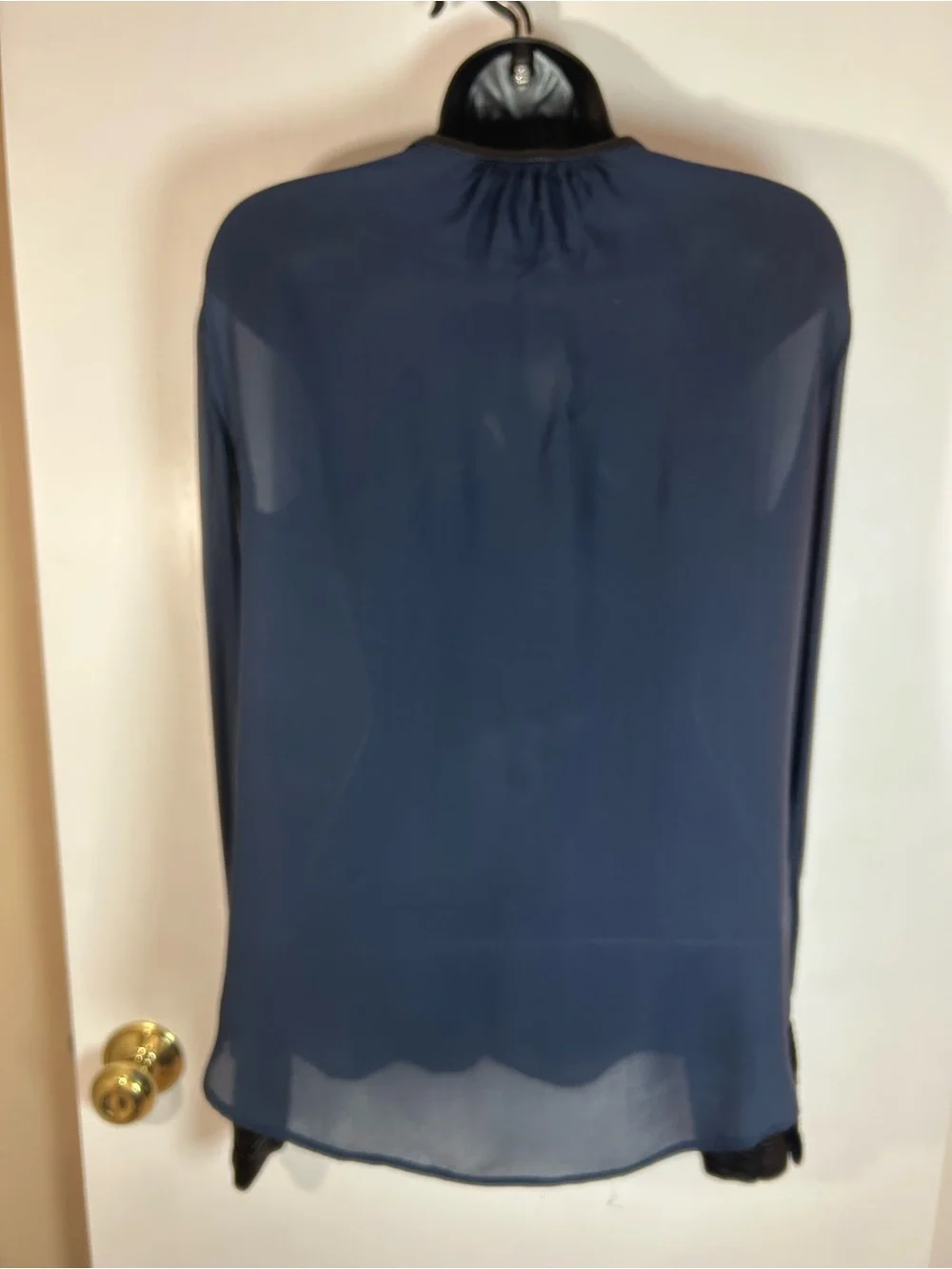 Elizabeth And James Navy Silk and Leather Chantal Blouse Size XS